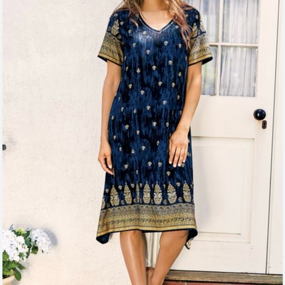 Soft Surroundings Women’s Cocktail Dress Flowy Sequin Size XL Navy Gold Party - Picture 1 of 5